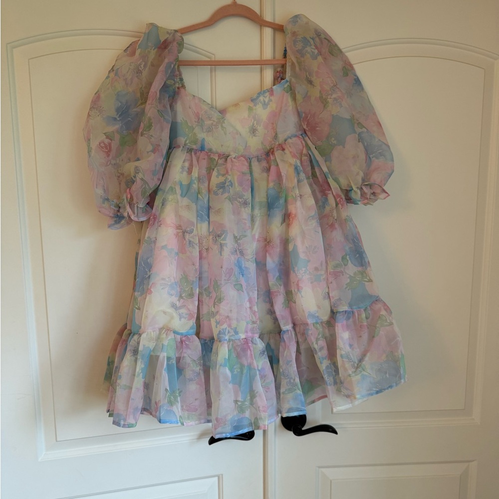 Pastel Floral Puff Sleeve Dress
